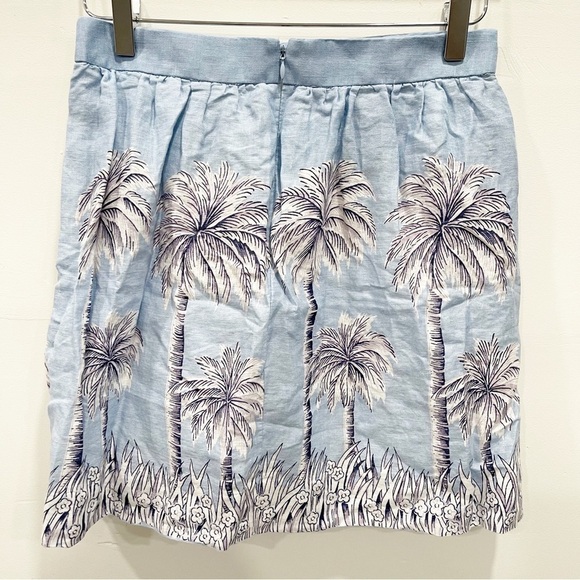 J. Crew Light Blue Pleated Linen Palm Tree Skirt Size 4 - Picture 2 of 7